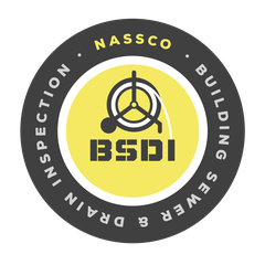 NASSCO badge reading "Building Sewer and Drain Inspection"